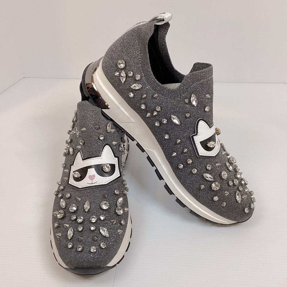 Karl Lagerfeld Paris Malna Rhinestone Embellished Slip-on Wedge Sneakers 11